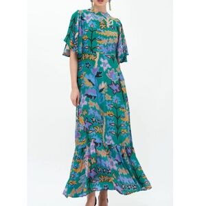 Oliphant Green Bukhara Flirty Mock Neck Maxi